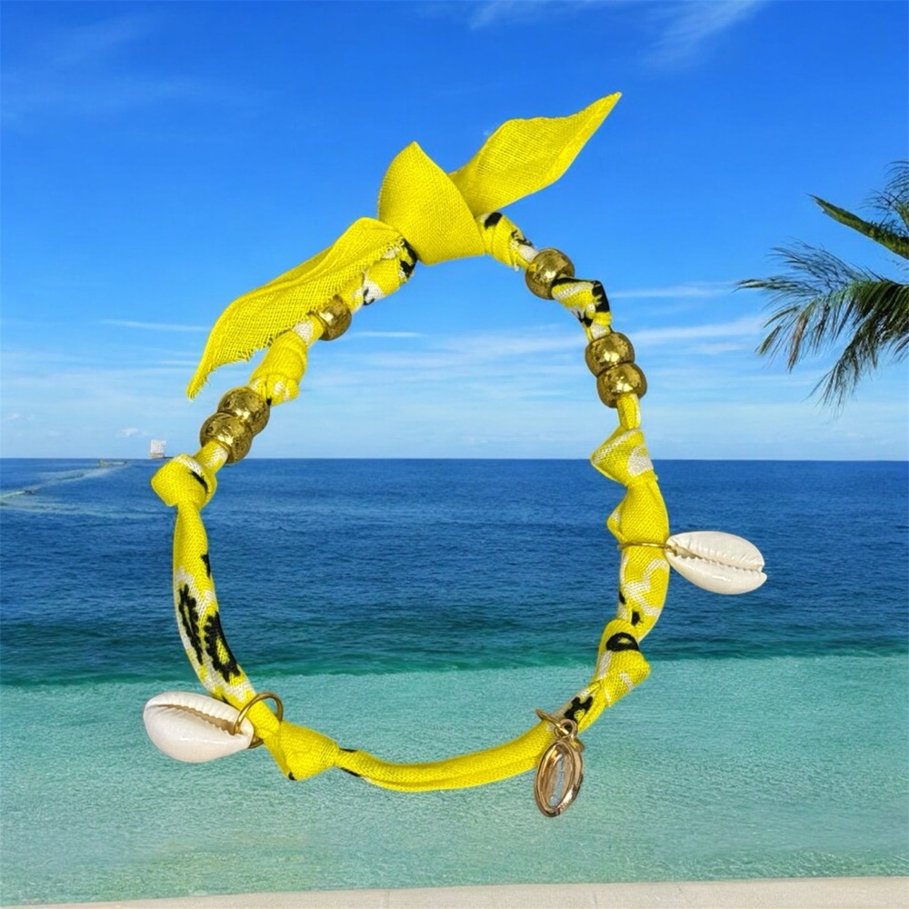 (#94) Handmade bandana bracelet with Shell Accents